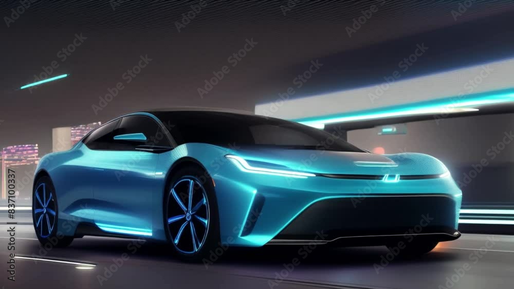 New electric fast sports car on the road New electric fast sports car on the road