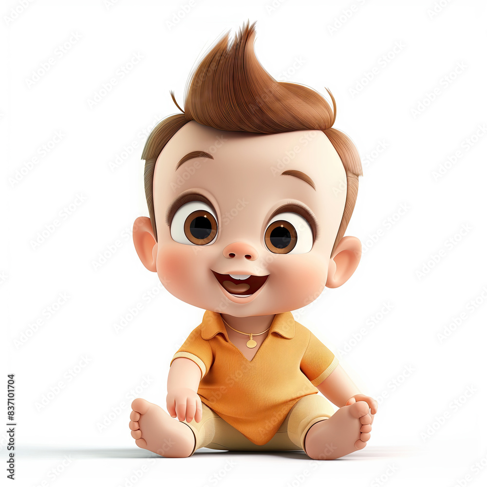 Cute 3D Cartoon Baby Character Sitting on White Background Cute 3D Cartoon Baby Character Sitting on White Background