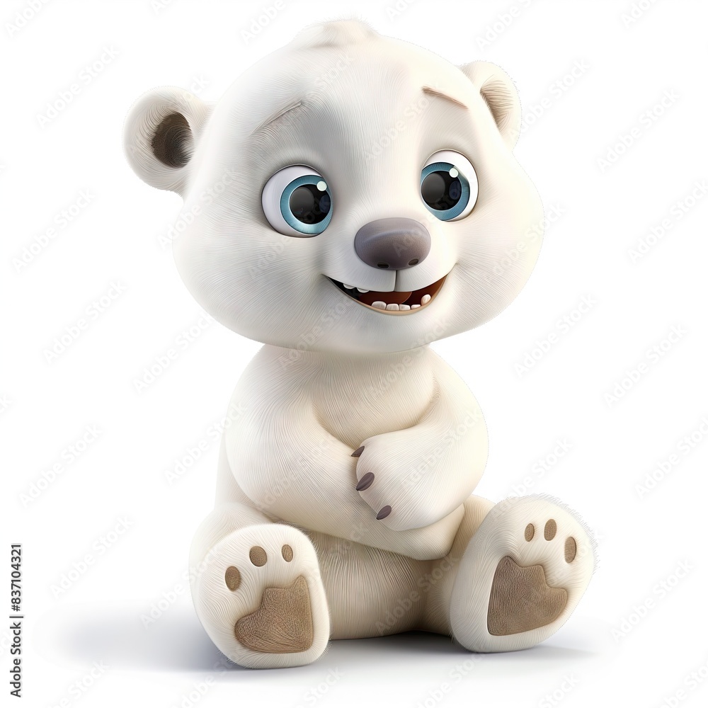Adorable 3D Baby Polar Bear Cartoon Character Sitting Adorable 3D Baby Polar Bear Cartoon Character Sitting