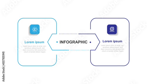 Two step process infographic template vector with icons suitable for workflow, business information, banner presentation and web graphic design 