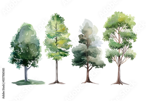 Set of watercolor green trees collection vector illustration