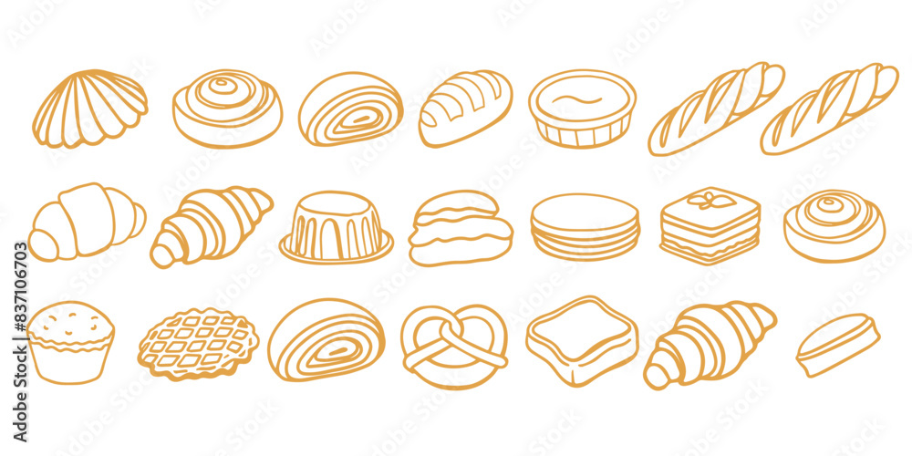 Isolated vector set of Bakery. Hand drawn and chalked cookies, barolls, pies, cakes, pastries, croissants.. Vintage template with pastries sketch. Fresh bakery. Shop. Template. Isolated vector set of Bakery. Hand drawn and chalked cookies, barolls, pies, cakes, pastries, croissants.. Vintage template with pastries sketch. Fresh bakery. Shop. Template.