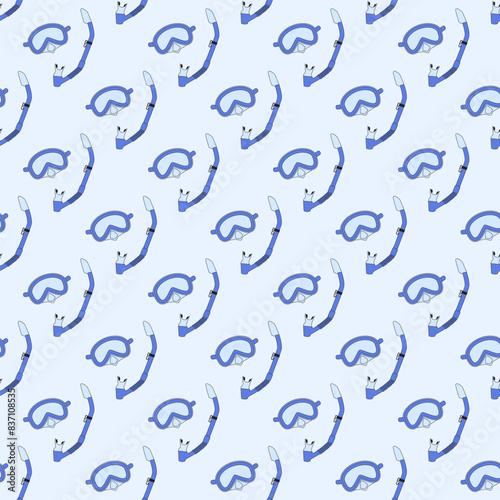 Snorkeling equipment seamless pattern. Underwater swimming repeat cover. Vector flat line art illustration.