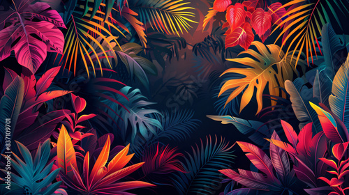 Decorative vector design with ornate tropical plants and trees