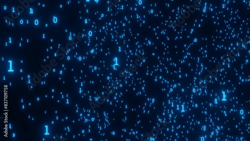 Abstract blue binary code. Digital technology, matrix, cyber space and artificial intelligence background. Big data concept with digits one and zero display on monitor screen. 4K video animation 3d re