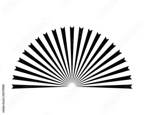 Half circle of sun burst. Black sunburst icon. Half sunburst vector icon. Lines ray on white background. Spark of star. 