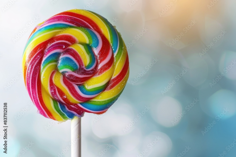 Vibrant Candy Lollipop on Sparkling Bokeh Background - Sweet Treat Concept Vibrant Candy Lollipop on Sparkling Bokeh Background - Sweet Treat Concept