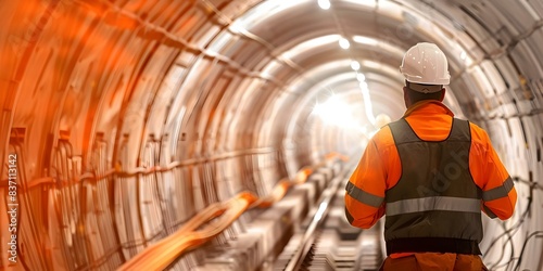 An architect engineer supervising underground construction work for subway tunnel boring. Concept Construction, Architecture, Subway, Engineering, Supervision photo