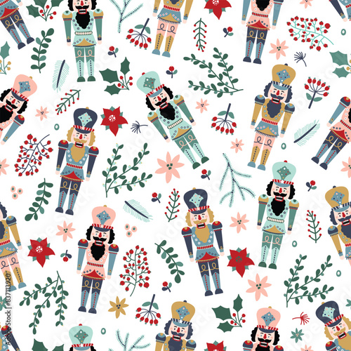 Christmas vector seamless Nutcracker pattern.Seamless pattern can be used for wallpaper, pattern fills, web page background, surface textures.