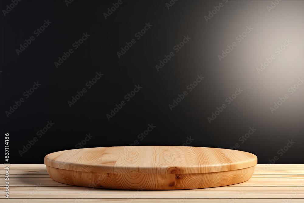 Wooden Podium on Tabletop Against a Light Dark Background