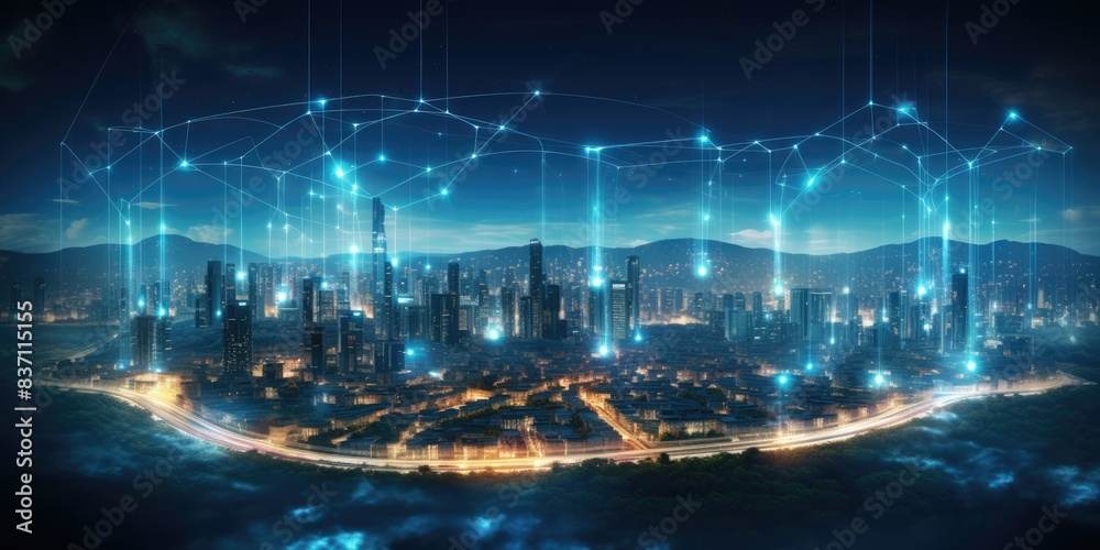 Obraz premium smart digital technology global network connection, buisiness, modern data network internet information background