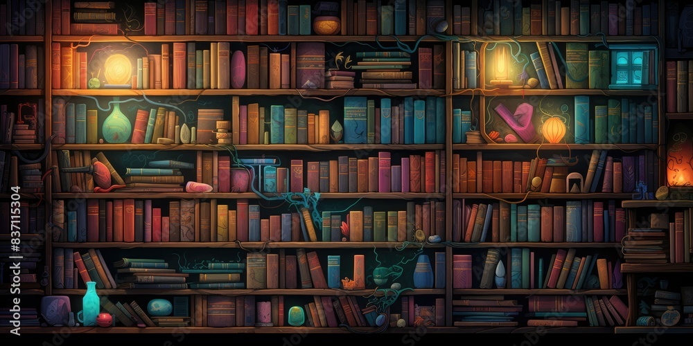 The shelf of intellectual knowledge in a vibrant state background The shelf of intellectual knowledge in a vibrant state background