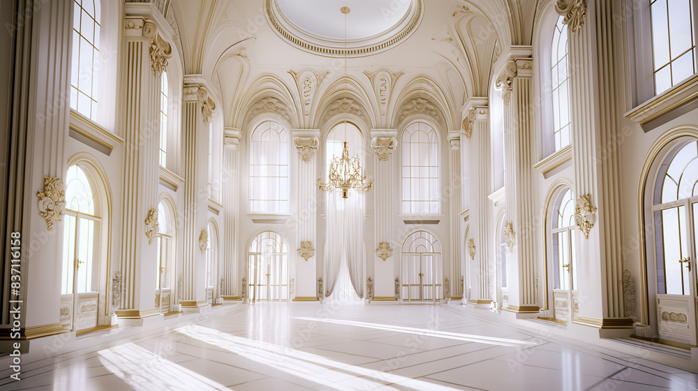 Fototapeta premium Beautiful Luxury Elegant wedding hall: romantic wedding ceremony in Renaissance Interior