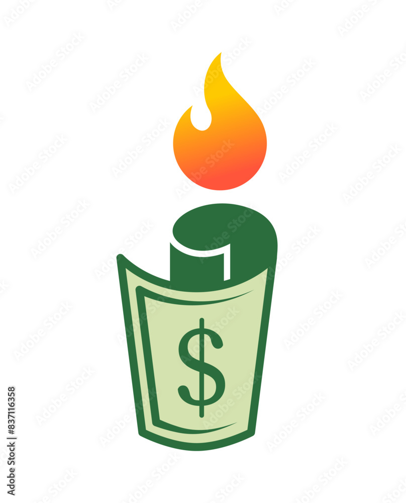 Obraz premium Money fire burn logo icon template. Vector of money and coins combined with fire