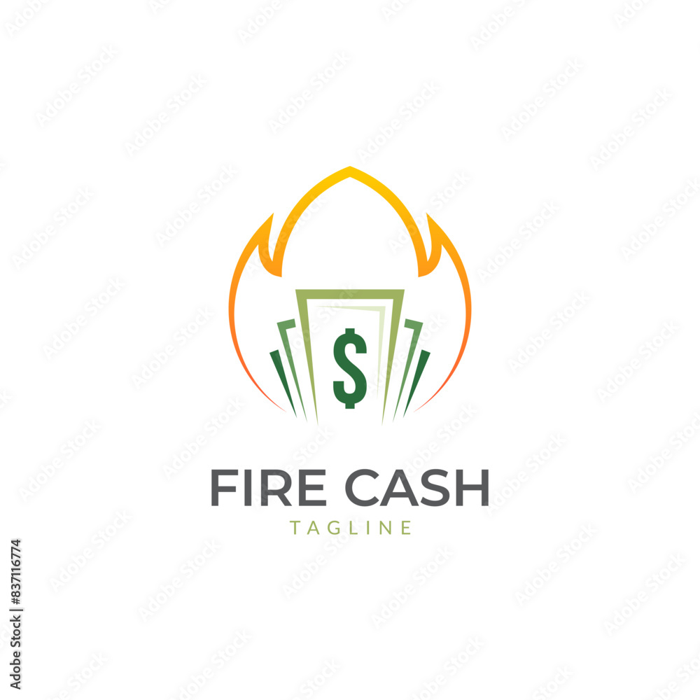 Money fire burn logo icon template. Vector of money and coins combined with fire Money fire burn logo icon template. Vector of money and coins combined with fire
