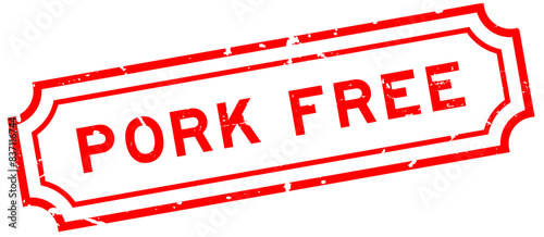 Grunge red pork free word rubber seal stamp on white background