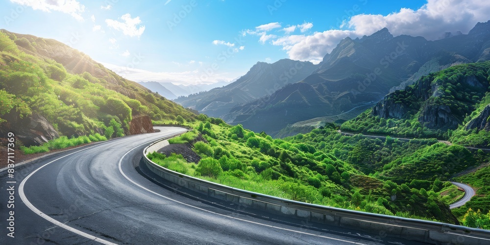 Fototapeta premium Winding Road Through Mountain Pass on a Sunny Day