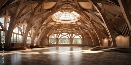 wooden hall and center architecture background 