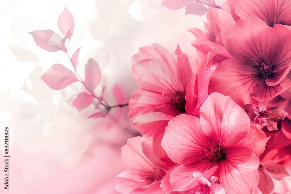 Pink Background Flowers. Abstract Red Blossoms Frame with Pink Leaves Texture Pink Background Flowers. Abstract Red Blossoms Frame with Pink Leaves Texture