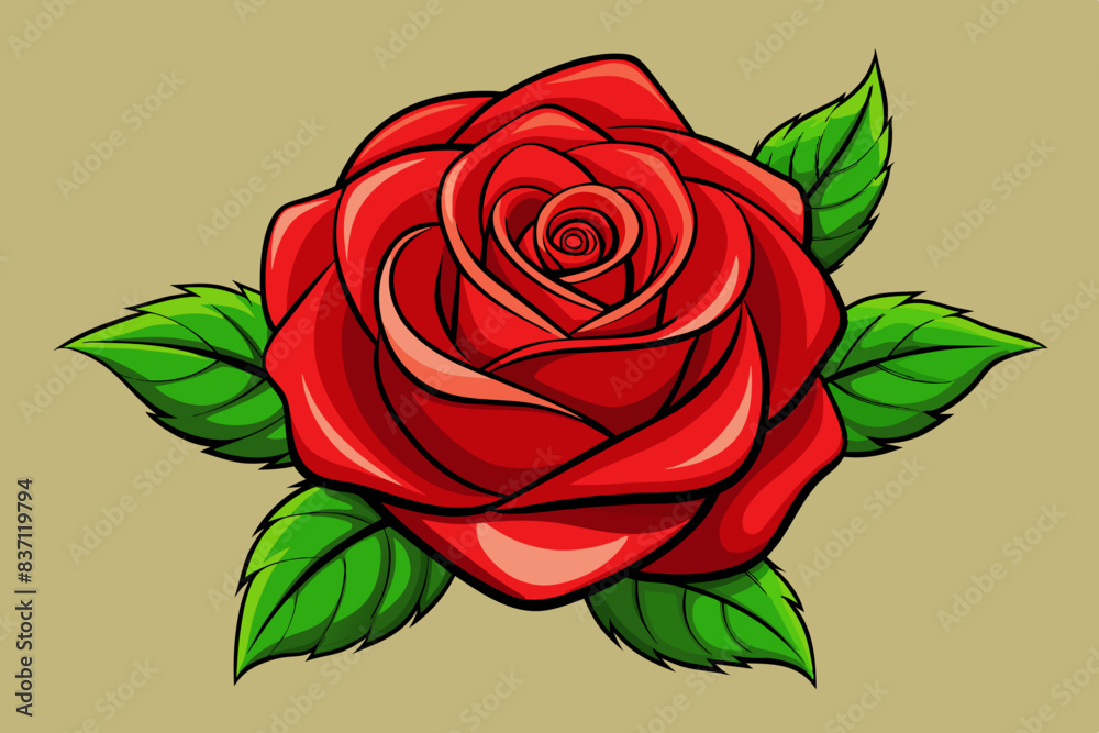 red rose with leaves