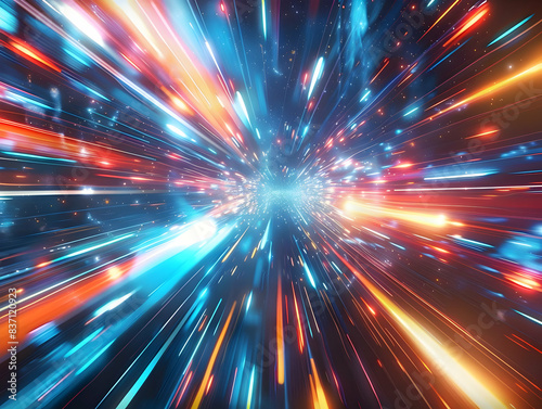 hyperspace warp speed with neon lights and dynamic motion, futuristic concept