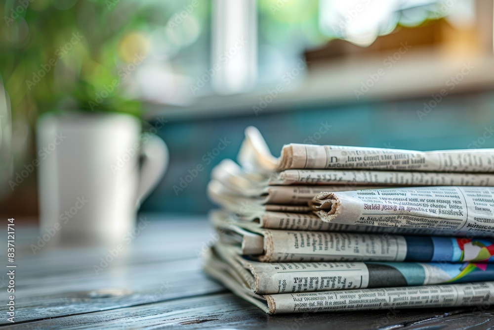 A stack of newspapers on a table ? symbolizing news, journalism, and current events, ideal for media marketing A stack of newspapers on a table ? symbolizing news, journalism, and current events, ideal for media marketing