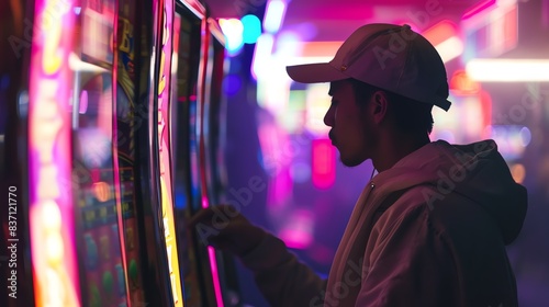 A player enjoying a slot machine with a jackpot celebration photo