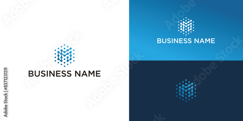 Letter M Connected Dots Technology Logo Design