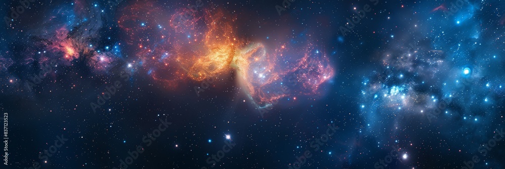 Fototapeta premium Colorful galaxy with bright stars and vibrant nebulas, showcasing a stunning cosmic landscape in deep space, perfect for background and wallpaper 