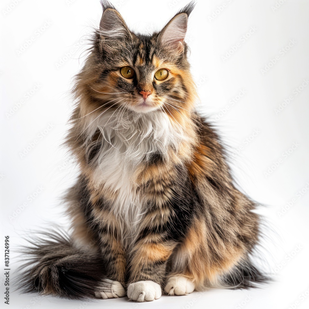 Fototapeta premium Gray tabby cat isolated on white background. High-quality image