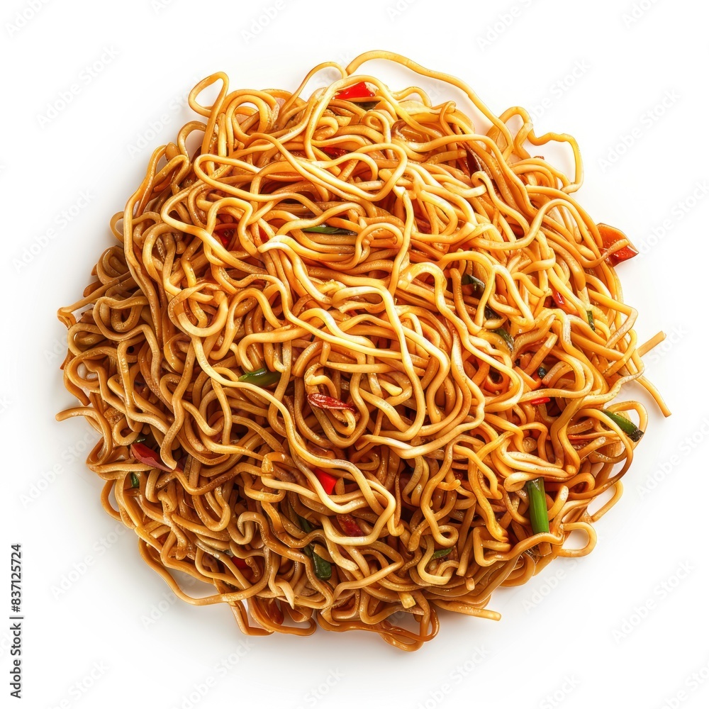 Authentic Chow Mein dish isolated on a white background. Chinese cuisine concept. Authentic Chow Mein dish isolated on a white background. Chinese cuisine concept.