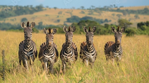 Herd of zebras on the african savannah