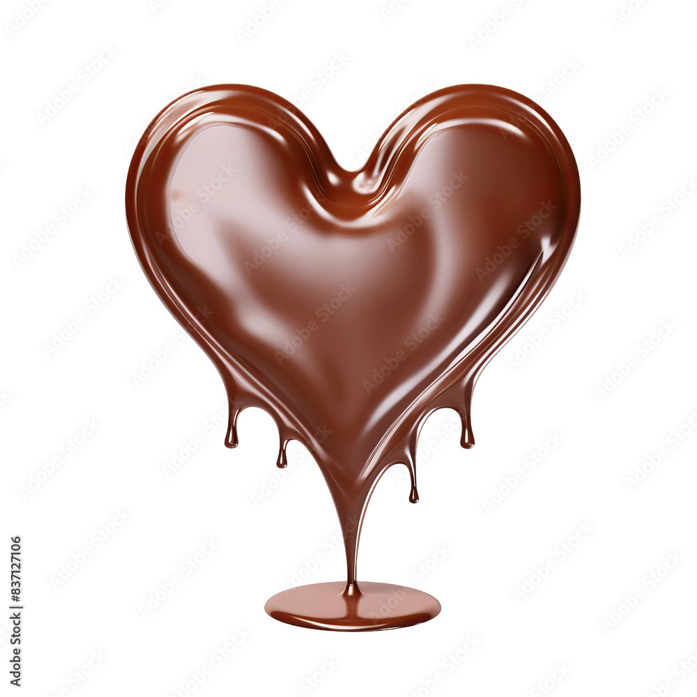 dripping floating heart of chocolate isolated on white
