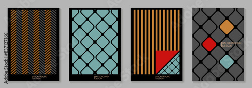 Set of geometric vector pattern minimal posters. Trendy colorful pattern background for cover design, poster, flyer, cards, catalog, brochure and interior.