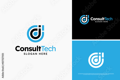 Minimalist D letter line consulting technology logo design concept, consulting data logo template, accounting company logo
