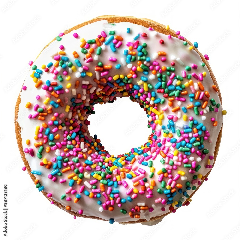Close-up of a mouthwatering doughnut against a pristine white backdrop.