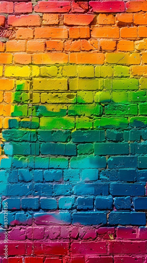 Rainbow Colors on Textured Brick Wall Rainbow Colors on Textured Brick Wall