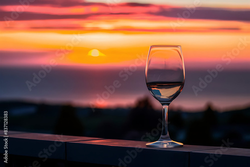 glass of wine at sunset