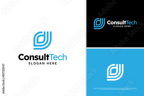 Minimalist D letter line consulting technology logo design concept, consulting data logo template, accounting company logo