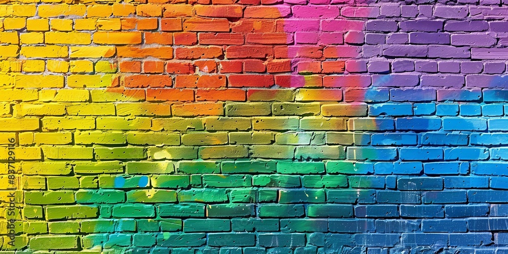 Rainbow Colors on Textured Brick Wall Rainbow Colors on Textured Brick Wall