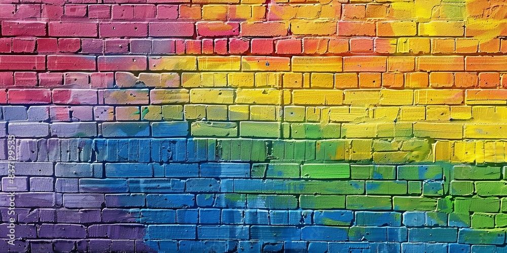 Rainbow Colors on Textured Brick Wall Rainbow Colors on Textured Brick Wall
