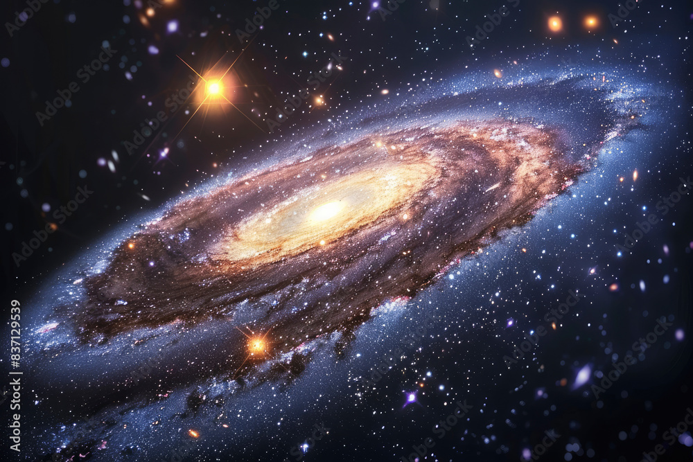 Fototapeta premium Space galaxy in space with yellow sun in background