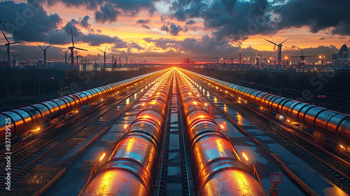 A hydrogen pipeline with wind turbines