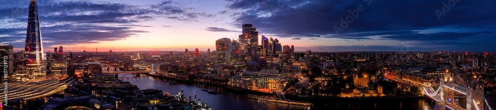 City of London after sunset - aerial view - drone photography City of London after sunset - aerial view - drone photography