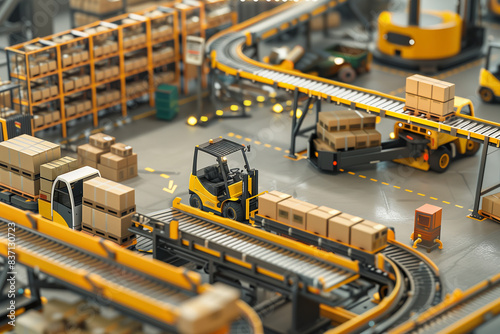 A realistic depiction of machinery used for moving materials in an industrial setting. Efficient handling and automation concept