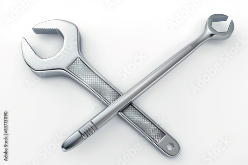 Realistic illustration of a wrench and screwdriver crossed on a clean white background. Tools and repair concept