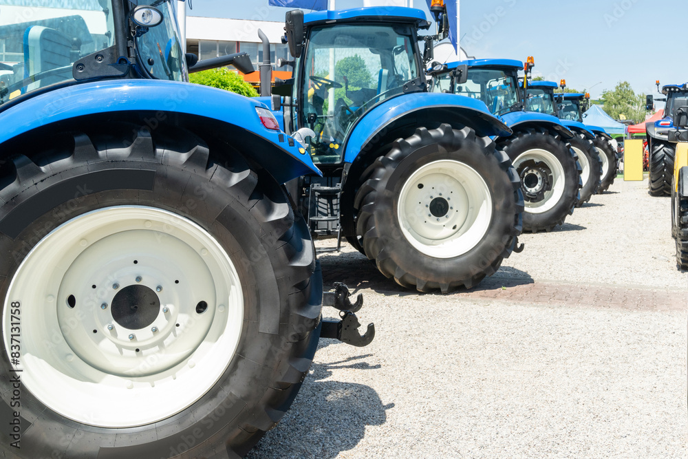 Row of agriultural tractors for sale. Row of agriultural tractors for sale.