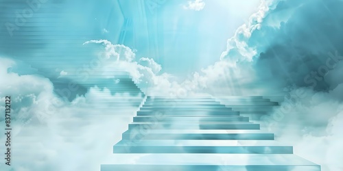 3D rendering of a stairway to heaven enveloped in clouds. Concept 3D Rendering, Stairway to Heaven, Cloud Enveloped, Heavenly Design