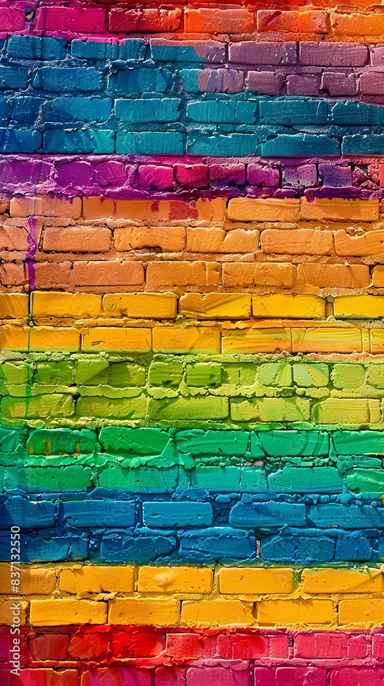 Rainbow Colors on Textured Brick Wall Rainbow Colors on Textured Brick Wall