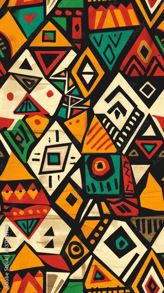 Fototapeta premium An abstract geometric pattern composed of various shapes and colors
